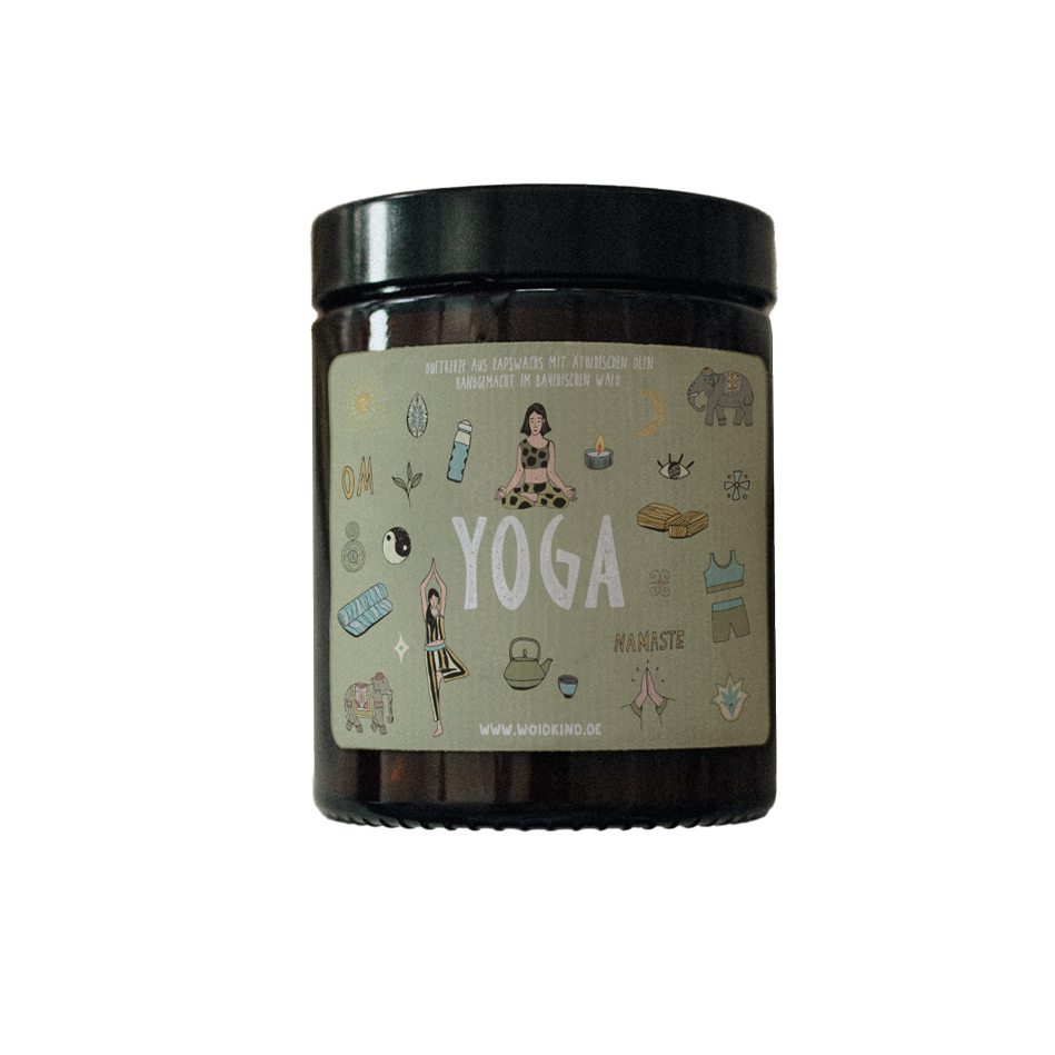 Veganer und nachhaltige Duftkerze Yoga mit naturreinen ätherischen Ölen Benzoe Jasmin Ylang Ylang Sandelholz von Woidkind